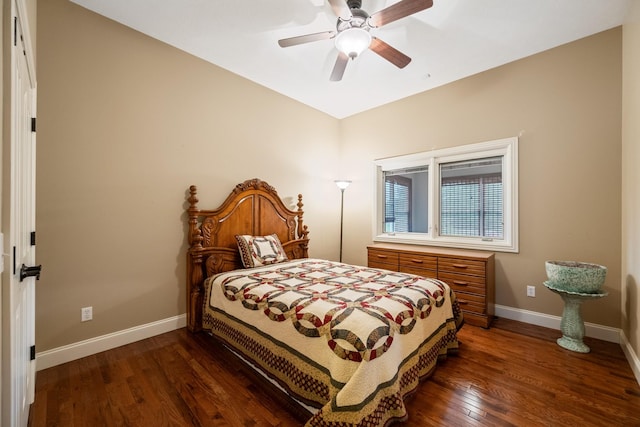 575 Homestead Ln, Henderson, TN 38340 - bedroom with baseboards, dark wood-style floors, and a ceiling fan