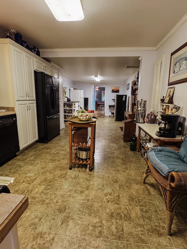 209 Main St, Cumberland City, TN 37050 - kitchen with black appliances, crown molding, and open floor plan