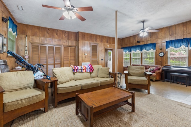 103 Forrest Hills Dr, Dickson, TN 37055 - living area featuring ceiling fan and wood walls
