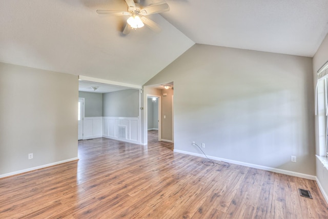 1716 Golden Valley Dr, Christiana, TN 37037 - unfurnished room with ceiling fan, wood finished floors, and high vaulted ceiling