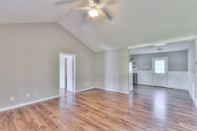 1716 Golden Valley Dr, Christiana, TN 37037 - unfurnished living room featuring ceiling fan, lofted ceiling, and wood finished floors