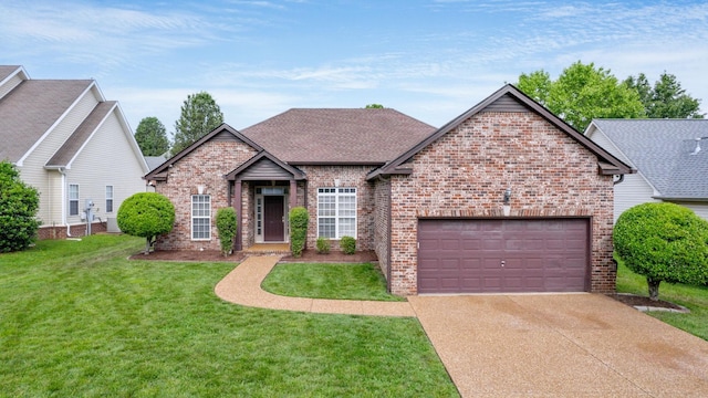 2014 Patrick Way, Spring Hill, TN 37174 - view of front of home featuring brick siding, a garage, concrete driveway, a front yard, and roof with shingles