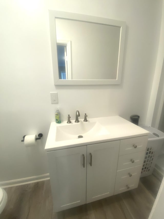 148 Shawna Ln, Hillsboro, TN 37342 - bathroom with wood finished floors, vanity, and baseboards