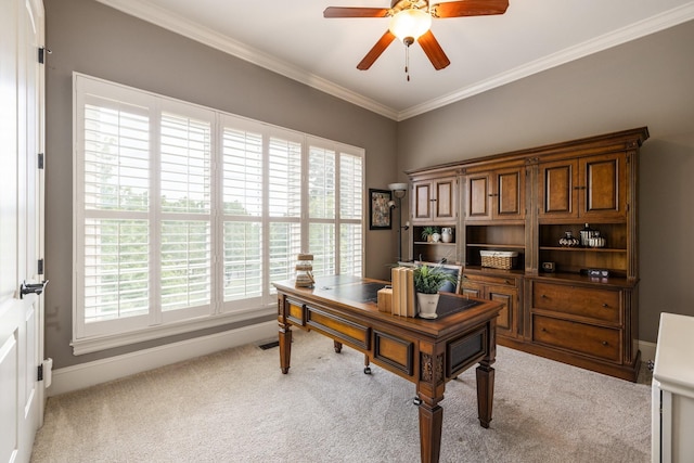 109 Allenhurst Cir, Franklin, TN 37067 - carpeted office space featuring a ceiling fan, plenty of natural light, crown molding, and baseboards