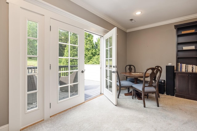 109 Allenhurst Cir, Franklin, TN 37067 - doorway to outside featuring carpet flooring, ornamental molding, french doors, and recessed lighting