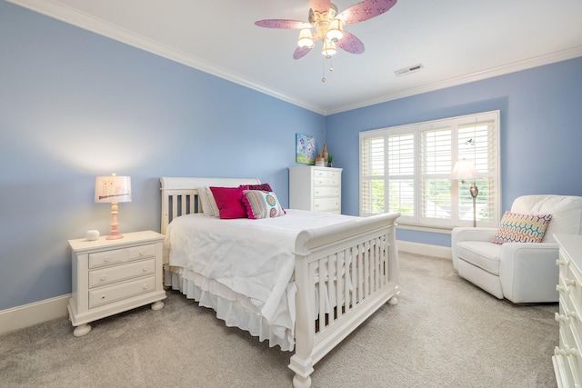109 Allenhurst Cir, Franklin, TN 37067 - bedroom featuring light colored carpet, baseboards, crown molding, and ceiling fan