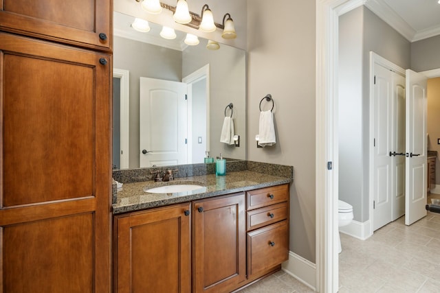 109 Allenhurst Cir, Franklin, TN 37067 - bathroom featuring crown molding, toilet, baseboards, vanity, and tile patterned floors