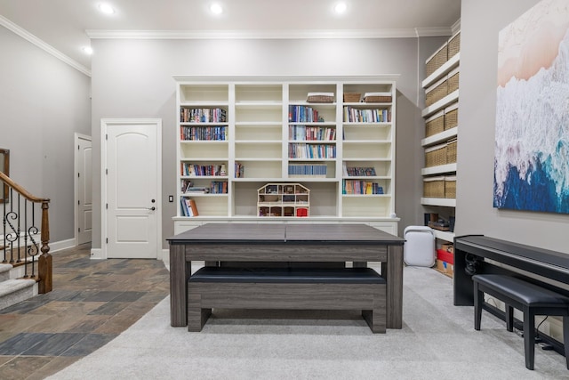 109 Allenhurst Cir, Franklin, TN 37067 - recreation room featuring ornamental molding, recessed lighting, carpet flooring, and baseboards