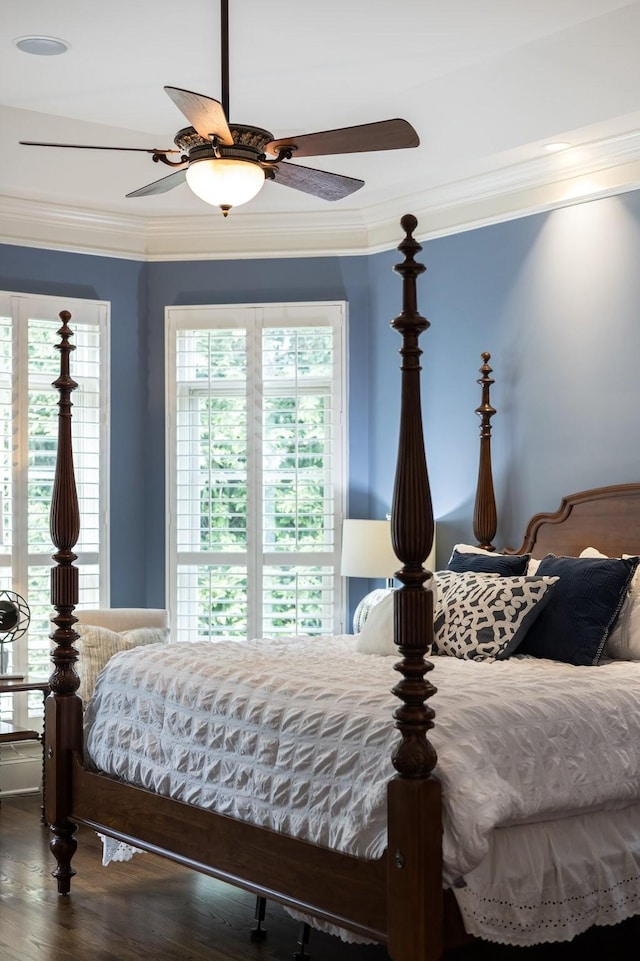 109 Allenhurst Cir, Franklin, TN 37067 - bedroom featuring crown molding, wood finished floors, and a ceiling fan