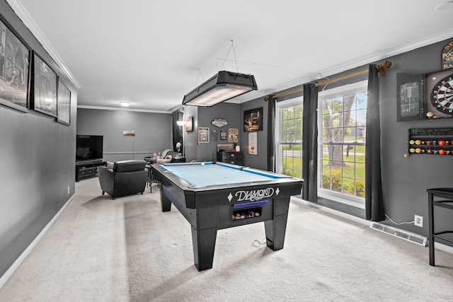 1403 Manor Rd, Columbia, TN 38401 - rec room featuring ornamental molding, billiards, carpet flooring, and baseboards