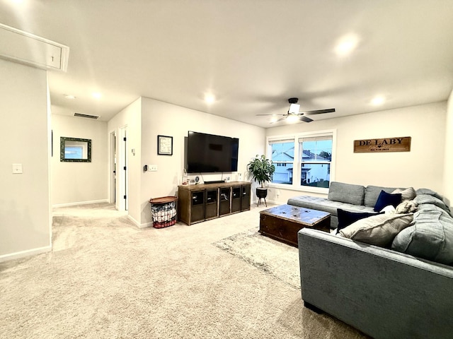 4524 Hoboken Way, Murfreesboro, TN 37128 - living room featuring attic access, ceiling fan, carpet floors, and baseboards