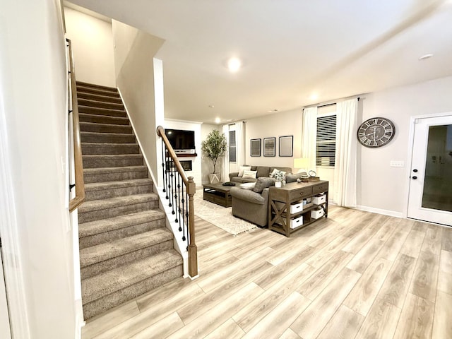 4524 Hoboken Way, Murfreesboro, TN 37128 - living area with stairway, light wood-type flooring, recessed lighting, and baseboards