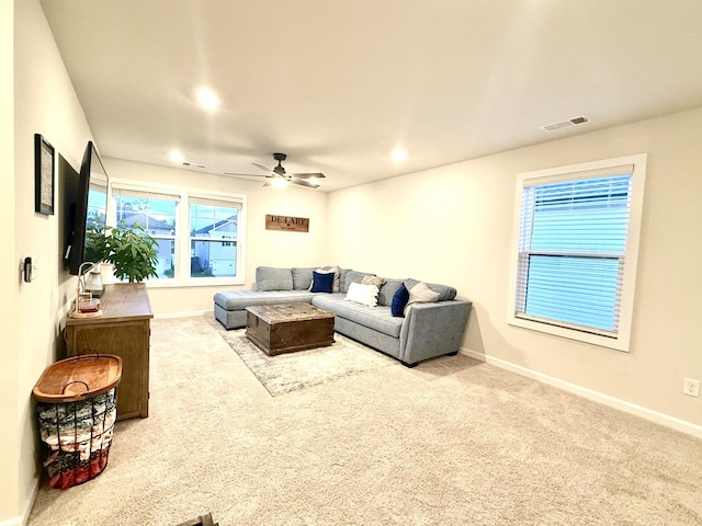 4524 Hoboken Way, Murfreesboro, TN 37128 - living area with ceiling fan, carpet floors, and baseboards