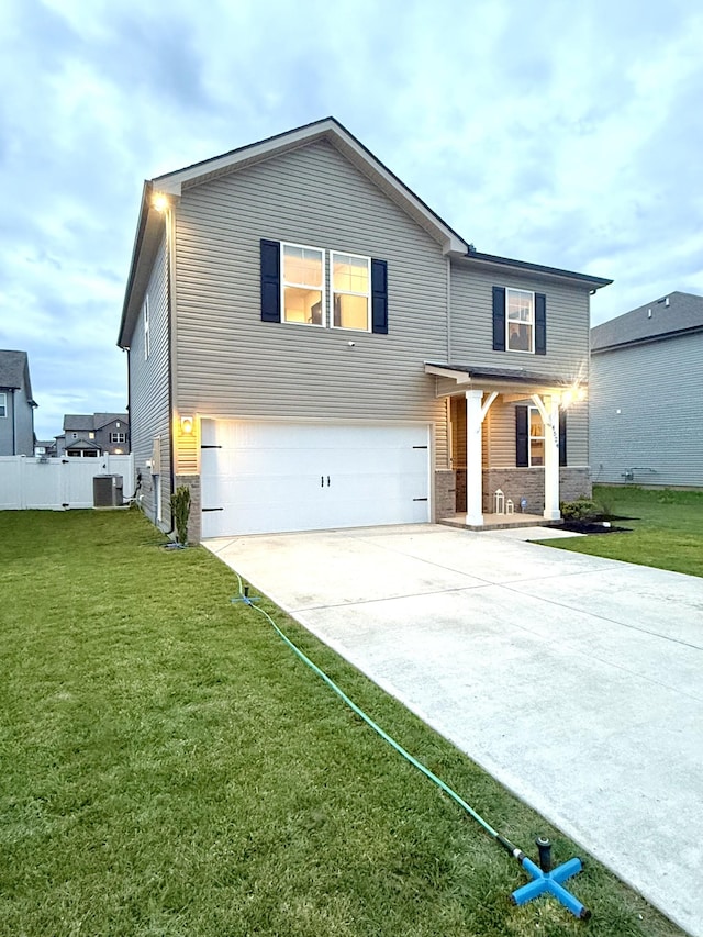 4524 Hoboken Way, Murfreesboro, TN 37128 - view of front of property with a garage, concrete driveway, a porch, cooling unit, and stone siding