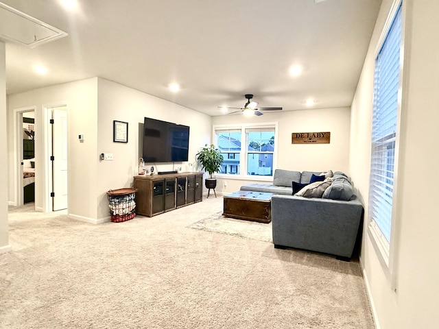 4524 Hoboken Way, Murfreesboro, TN 37128 - carpeted living area with attic access, ceiling fan, baseboards, and recessed lighting