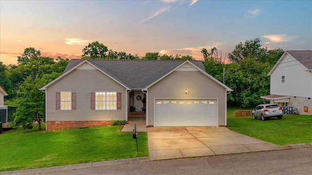 2129 Hollandale Cir, Columbia, TN 38401 - view of front of property with a garage, a lawn, driveway, and crawl space