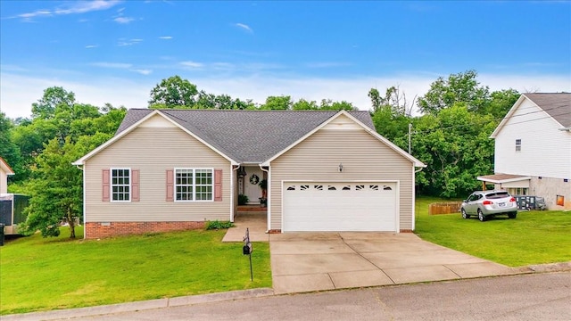 2129 Hollandale Cir, Columbia, TN 38401 - ranch-style house with a front yard, driveway, a garage, and crawl space