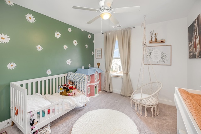 706 Hahn Ct, Lebanon, TN 37087 - bedroom with baseboards, carpet flooring, wallpapered walls, and ceiling fan