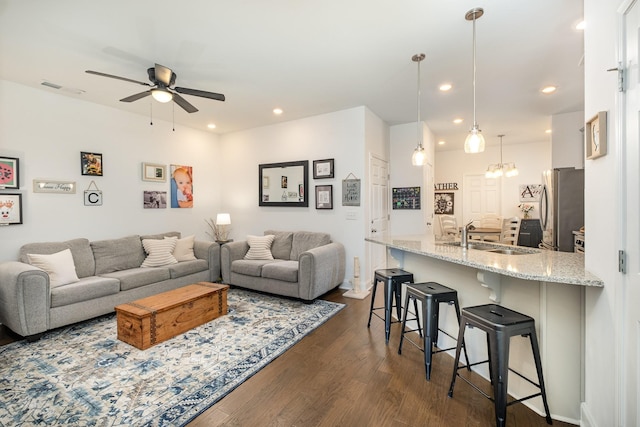 706 Hahn Ct, Lebanon, TN 37087 - living area with ceiling fan, dark wood-type flooring, and recessed lighting