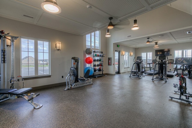 706 Hahn Ct, Lebanon, TN 37087 - exercise room featuring ceiling fan and baseboards