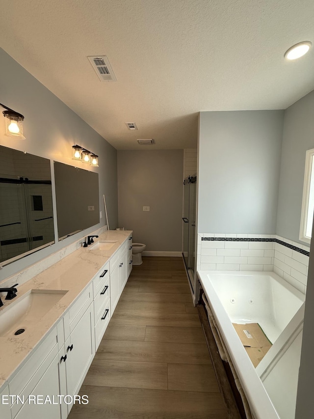 222 Ten Mile Ln, Ten Mile, TN 37880 - full bath featuring a stall shower, double vanity, toilet, a whirlpool tub, and baseboards