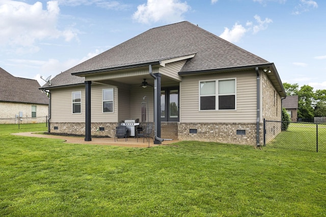 1403 Wade Hampton Ct, Lebanon, TN 37087 - rear view of house with crawl space, ceiling fan, a shingled roof, and a patio