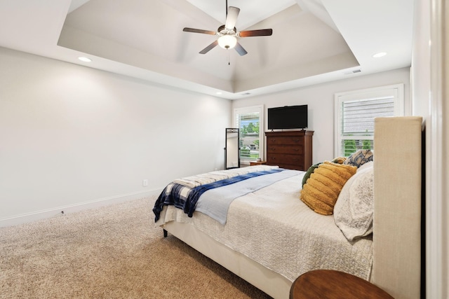1403 Wade Hampton Ct, Lebanon, TN 37087 - bedroom featuring a raised ceiling, carpet flooring, recessed lighting, ceiling fan, and baseboards