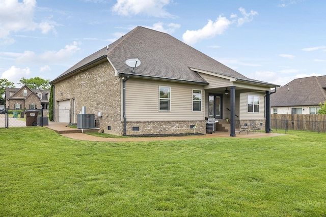 1403 Wade Hampton Ct, Lebanon, TN 37087 - rear view of property with a gate, a patio, a shingled roof, brick siding, and ceiling fan
