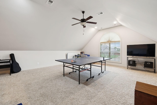 1403 Wade Hampton Ct, Lebanon, TN 37087 - playroom featuring lofted ceiling, carpet floors, ceiling fan, and baseboards