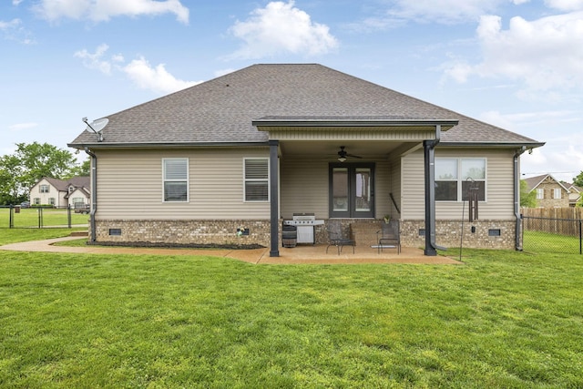 1403 Wade Hampton Ct, Lebanon, TN 37087 - rear view of property featuring a ceiling fan, crawl space, roof with shingles, and a patio area