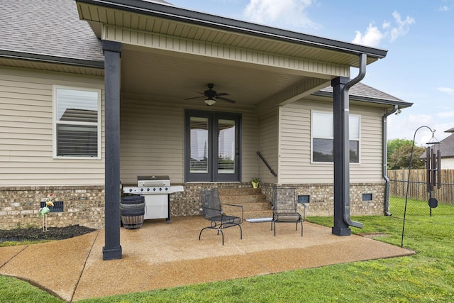 1403 Wade Hampton Ct, Lebanon, TN 37087 - view of patio / terrace with french doors, a ceiling fan, and grilling area