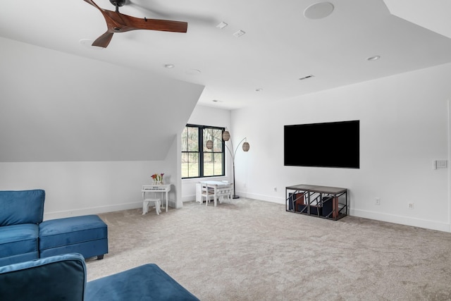 7361 Liberty Rd, Fairview, TN 37062 - living area with baseboards, carpet flooring, lofted ceiling, and ceiling fan
