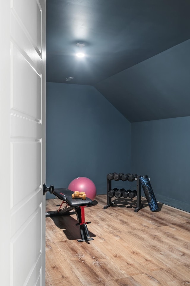 7361 Liberty Rd, Fairview, TN 37062 - workout room featuring wood finished floors and vaulted ceiling
