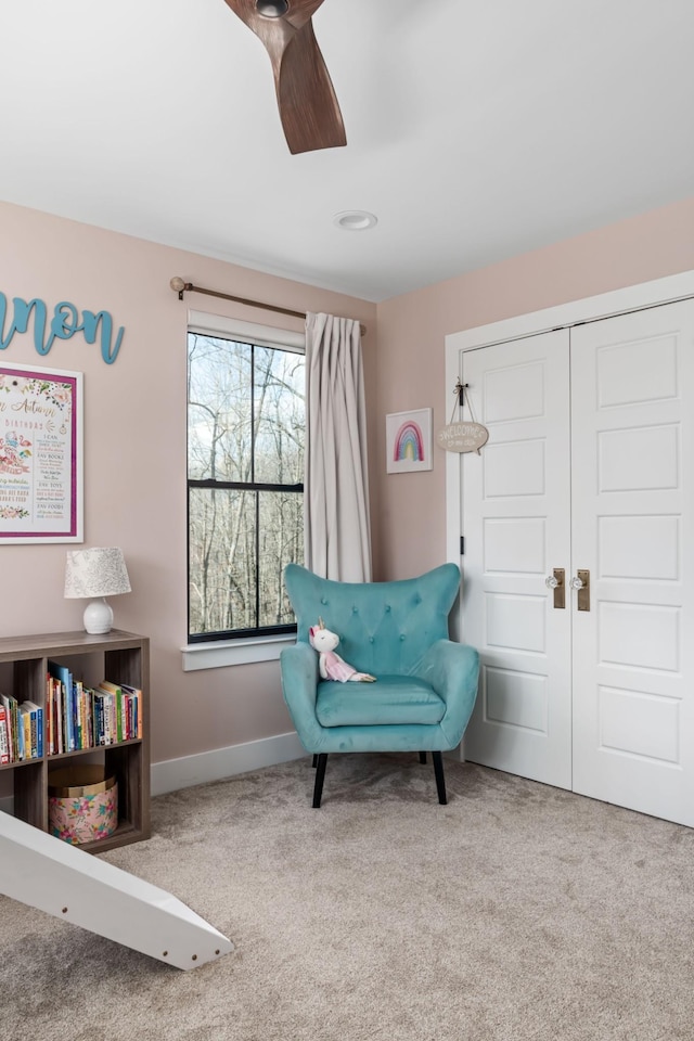 7361 Liberty Rd, Fairview, TN 37062 - living area with carpet floors, a ceiling fan, and baseboards