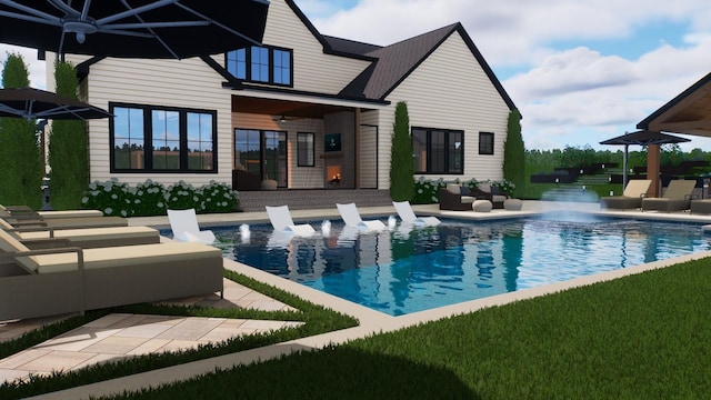 7361 Liberty Rd, Fairview, TN 37062 - rear view of house featuring a patio area, an outdoor pool, and an outdoor hangout area