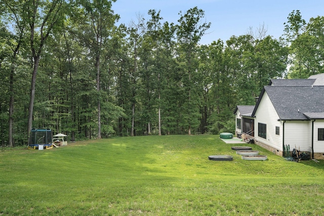 7361 Liberty Rd, Fairview, TN 37062 - view of grassy yard featuring a trampoline, a view of trees, and a sunroom
