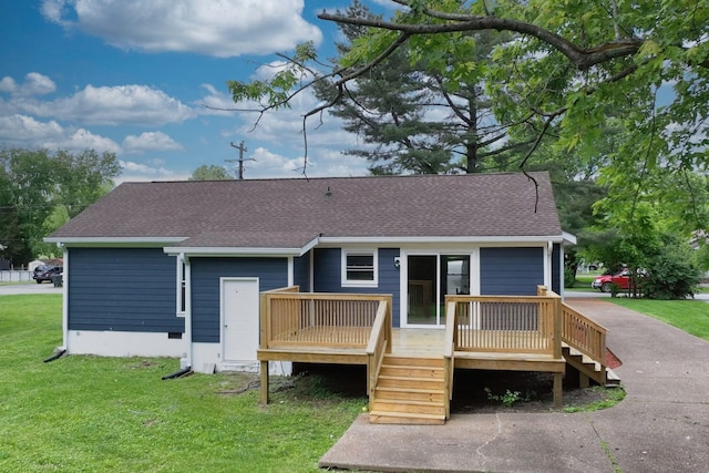 349 Marrell St, Gallatin, TN 37066 - rear view of house with a lawn, a shingled roof, a wooden deck, and stairway