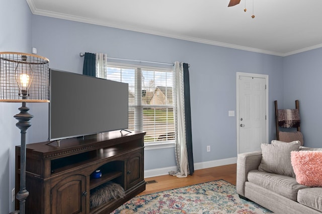 703 Asbury Hawn Dr, Lebanon, TN 37087 - living area with wood finished floors, baseboards, ornamental molding, and ceiling fan