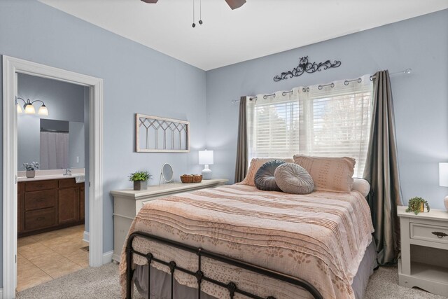 703 Asbury Hawn Dr, Lebanon, TN 37087 - bedroom featuring ensuite bathroom, light carpet, a ceiling fan, and baseboards