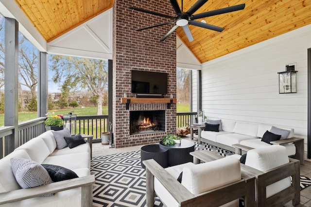 5012 Toll Road Ct, Thompsons Station, TN 37179 - view of patio / terrace with an outdoor living space with a fireplace and a ceiling fan