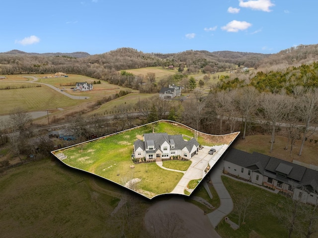 5012 Toll Road Ct, Thompsons Station, TN 37179 - overview of rural landscape featuring property boundaries highlighted and a mountain backdrop