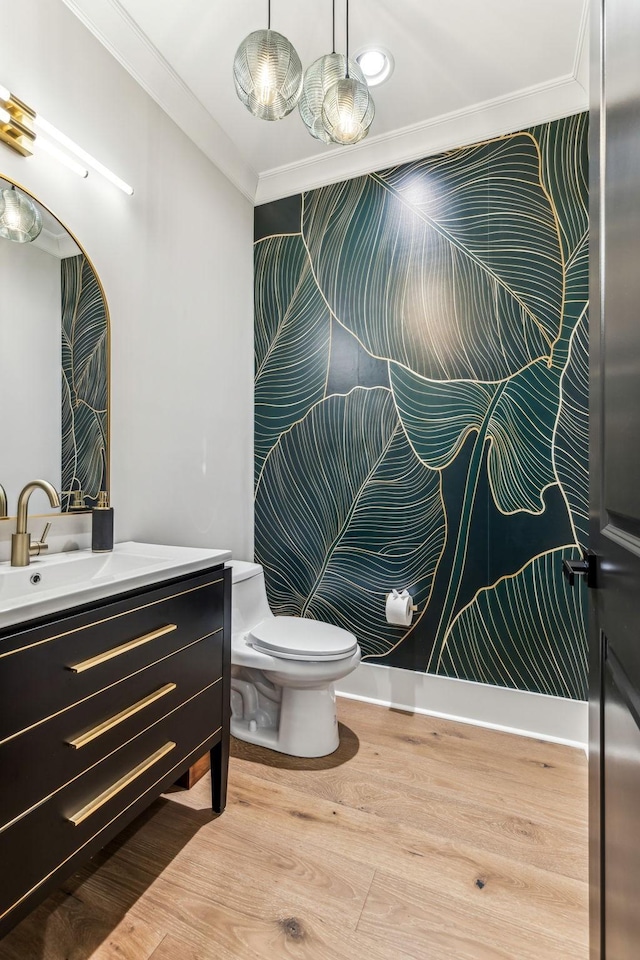5012 Toll Road Ct, Thompsons Station, TN 37179 - bathroom with crown molding, wood finished floors, vanity, and toilet