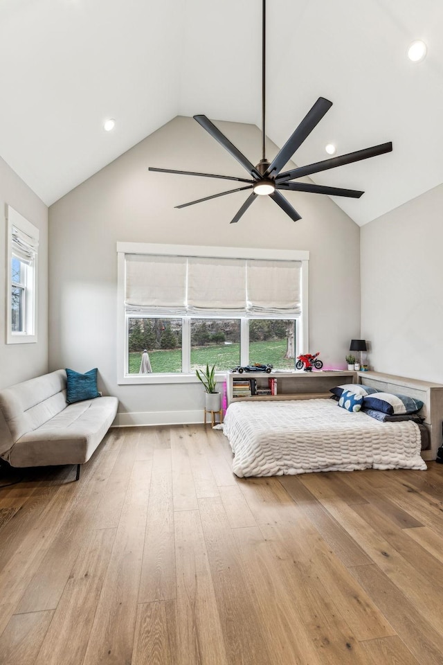 5012 Toll Road Ct, Thompsons Station, TN 37179 - bedroom with lofted ceiling, wood-type flooring, recessed lighting, and multiple windows