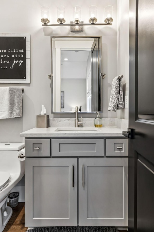 5012 Toll Road Ct, Thompsons Station, TN 37179 - bathroom with vanity, toilet, and wood finished floors