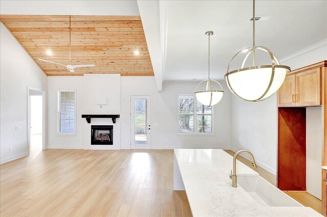 8650 Becket Way Lot # 4, Ooltewah, TN 37363 - kitchen with a sink, light wood-type flooring, vaulted ceiling, a fireplace, and baseboards