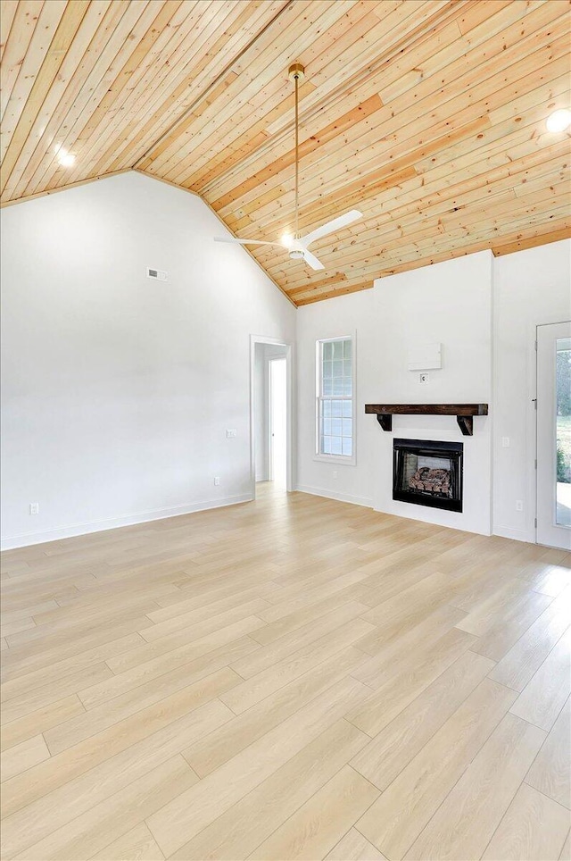 8650 Becket Way Lot # 4, Ooltewah, TN 37363 - unfurnished living room with wood ceiling, a fireplace, healthy amount of natural light, light wood finished floors, and high vaulted ceiling