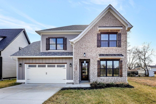 8650 Becket Way Lot # 4, Ooltewah, TN 37363 - view of front of property featuring brick siding, board and batten siding, a shingled roof, a front lawn, and driveway