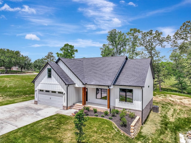 7383 Gamble Rd Lot # 5, Georgetown, TN 37336 - modern farmhouse style home featuring roof with shingles, a porch, driveway, and a front lawn