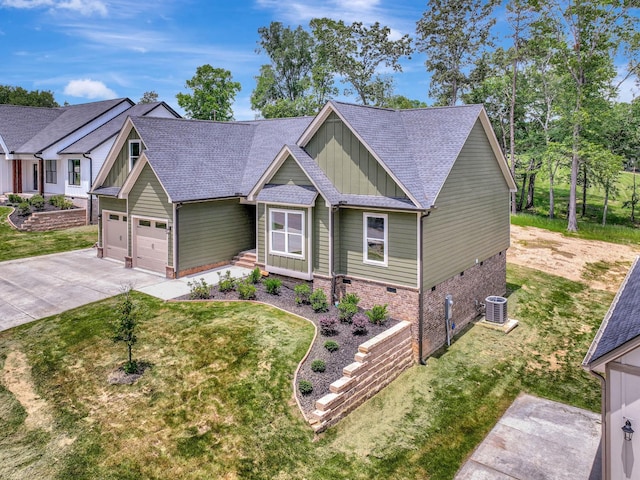 7387 Gamble Rd Lot # 4, Georgetown, TN 37336 - craftsman house featuring board and batten siding, cooling unit, concrete driveway, roof with shingles, and a front yard