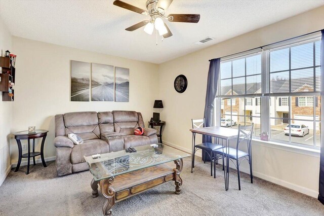 39 Middlebrook Dr, Cartersville, GA 30120 - living area with carpet floors, ceiling fan, baseboards, and a textured ceiling
